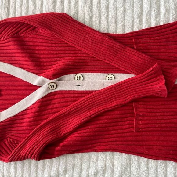 Cable & Gauge Cardigan Sweater X-Large Red/White EUC Lots of Stretch - Picture 7 of 10